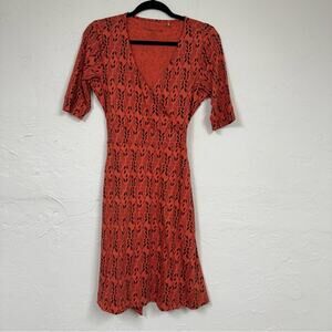 Toad & Co Orange Organic Cotton Leaf Print Fit Flare Dress Mini Womens S Short